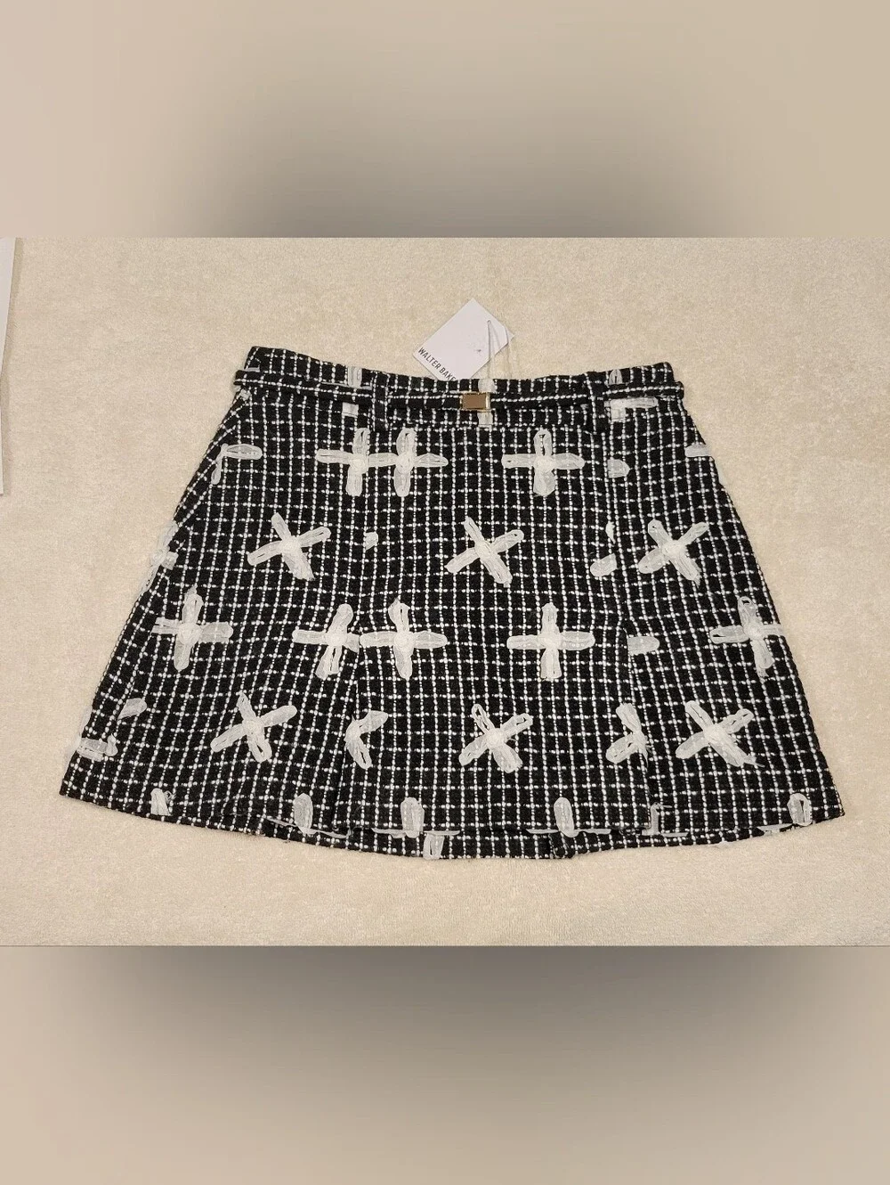 Walter Baker Daniella Black and White  Mini Skirt in Fleur Tweed, NWT